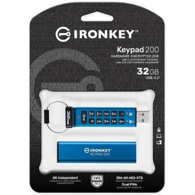 Kingston IronKey Keypad 32GB USB 3.2 Stick Μπλε