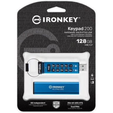 Kingston IronKey Keypad 128GB USB 3.2 Stick Μπλε