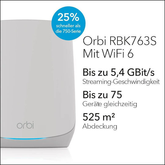 NetGear RBK763S WiFi Mesh Network Access Point Wi‑Fi 6 Dual Band (2.4 & 5GHz) σε Τριπλό Kit