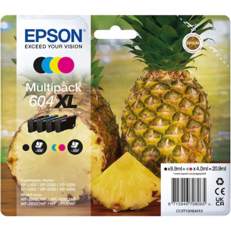 Epson 604XL Γνήσιο Πακέτο 4 Μελανιών Εκτυπωτή InkJet Κίτρινο / Κυανό / Ματζέντα / Μαύρο (C13T10H64510)