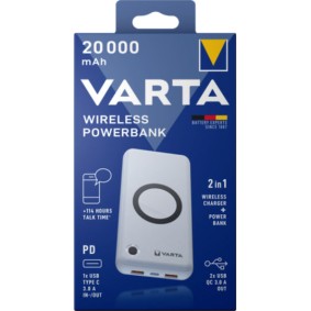 Varta Power Bank 20000mAh 20W με 2 Θύρες USB-A και Θύρα USB-C Power Delivery Λευκό