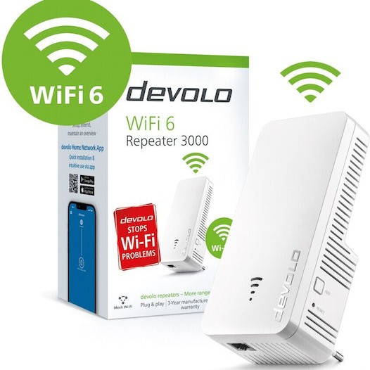 Devolo WiFi 6 Repeater 3000 Mesh WiFi Extender Dual Band (2.4 & 5GHz) 3000Mbps