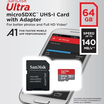 Sandisk Ultra microSDXC 64GB Class 10 U1 A1 UHS-I 140MB/s