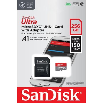 Sandisk Ultra microSDXC 256GB Class 10 U1 A1 UHS-I με αντάπτορα 150MB/s