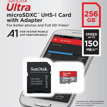 Sandisk Ultra microSDXC 256GB Class 10 U1 A1 UHS-I με αντάπτορα 150MB/s