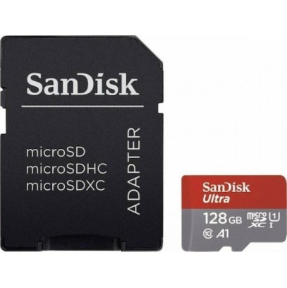 Sandisk Ultra microSDXC 128GB Class 10 U1 A1 UHS-I με αντάπτορα 140MB/s