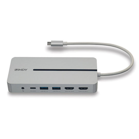 Lindy USB-C Docking Station με HDMI 4K PD Ethernet και συνδεση 2 Οθονών Γκρι (43360)