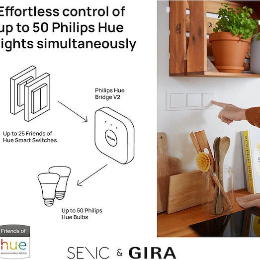 Senic Friends of Hue Εξωτερικός Διακόπτης Τοίχου Φωτισμού Διπλός με Πλαίσιο Λευκός