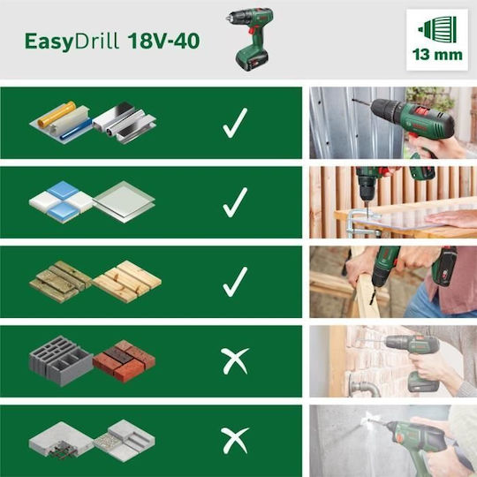 Bosch EasyDrill 18V-40 Κατσαβίδι Μπαταρίας Brushless 18V 2x2Ah