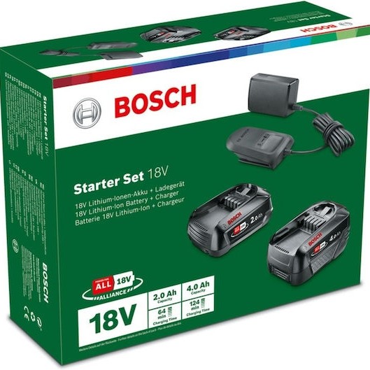 Bosch Σετ 2 Μπαταριών Εργαλείου Λιθίου 18V Χωρητικότητας 4Ah/2Ah με Φορτιστή