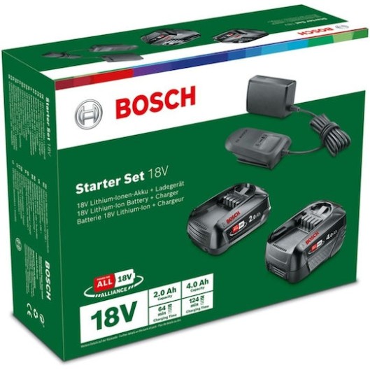 Bosch Σετ 2 Μπαταριών Εργαλείου Λιθίου 18V Χωρητικότητας 4Ah/2Ah με Φορτιστή
