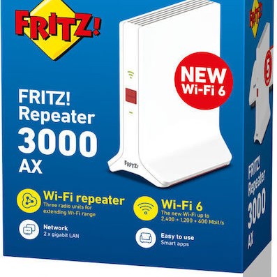 AVM Fritz!Repeater 3000 AX Mesh WiFi Extender Tri Band (2.4 & 5 & 5GHz) 3000Mbps με 2 Θύρες Gigabit Ethernet