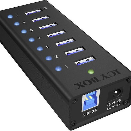 Icy Box USB 3.0 Hub 7 Θυρών με σύνδεση USB-A και Εξωτερική Παροχή Ρεύματος