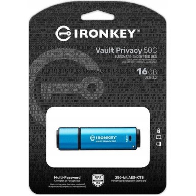 Kingston IronKey Vault Privacy 50 16GB USB 3.2 Stick με σύνδεση USB-C Μπλε