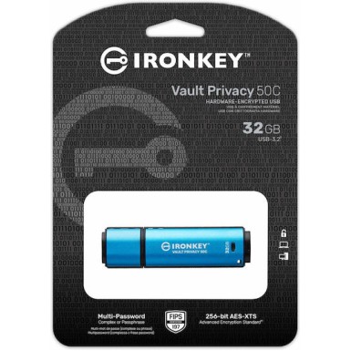 Kingston IronKey Vault Privacy 50 32GB USB 3.2 Stick με σύνδεση USB-C Μπλε