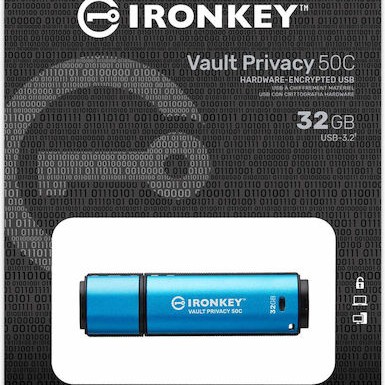 Kingston IronKey Vault Privacy 50 32GB USB 3.2 Stick με σύνδεση USB-C Μπλε