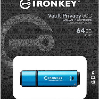 Kingston IronKey Vault Privacy 50 64GB USB 3.2 Stick με σύνδεση USB-C Μπλε