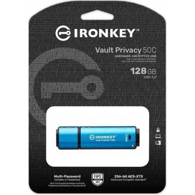Kingston IronKey Vault Privacy 50 128GB USB 3.2 Stick με σύνδεση USB-C Μπλε