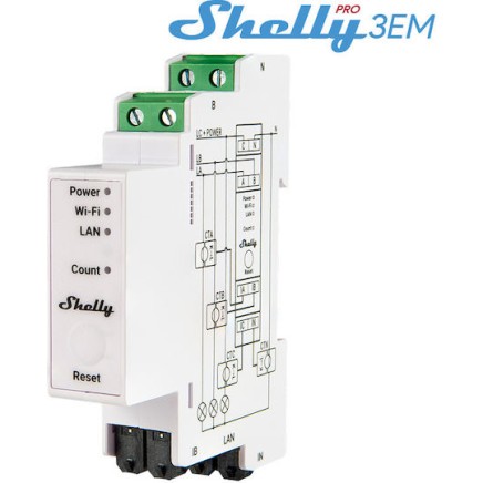Shelly Pro 3EM Όργανο Μέτρησης Ηλεκτρολογικού Πίνακα Μετρητής Ενέργειας 120A
