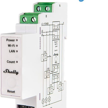 Shelly Pro 3EM Όργανο Μέτρησης Ηλεκτρολογικού Πίνακα Μετρητής Ενέργειας 120A
