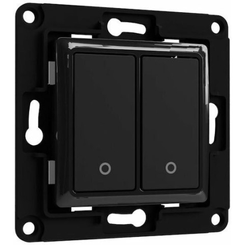 Shelly WS2 Χωνευτός Διακόπτης Τοίχου Wi-Fi Εντολών Διπλός χωρίς Πλαίσιο Μαύρος