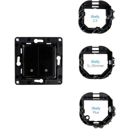 Shelly WS2 Χωνευτός Διακόπτης Τοίχου Wi-Fi Εντολών Διπλός χωρίς Πλαίσιο Μαύρος