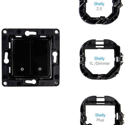 Shelly WS2 Χωνευτός Διακόπτης Τοίχου Wi-Fi Εντολών Διπλός χωρίς Πλαίσιο Μαύρος