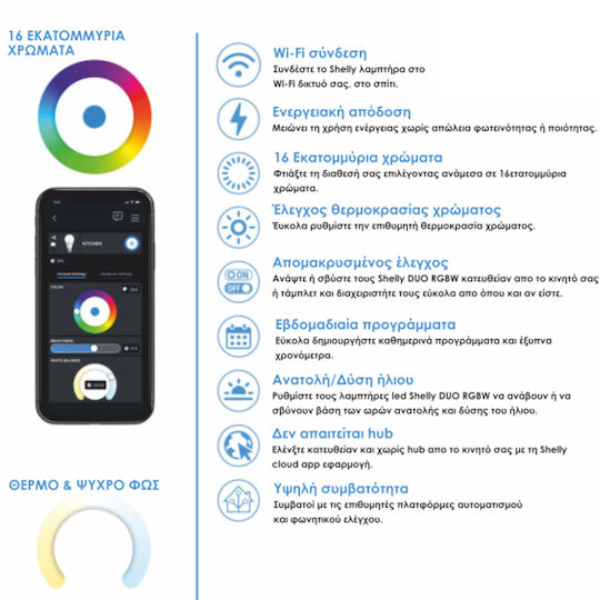 Shelly Duo Smart Λάμπα LED 9W για Ντουί E27 RGBW 800lm Dimmable
