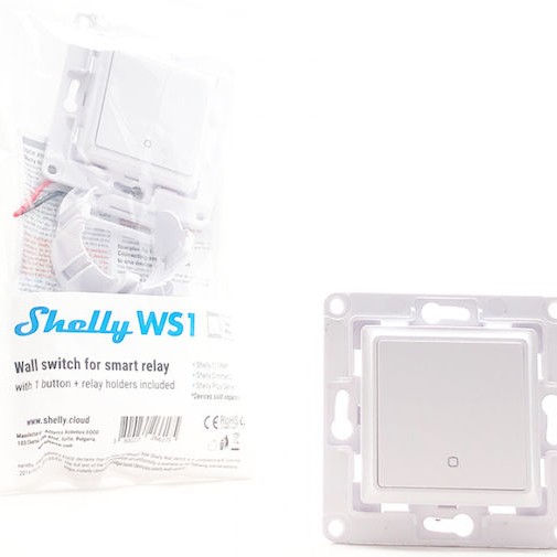 Shelly WS1 Χωνευτός Διακόπτης Τοίχου Wi-Fi Εντολών Μονός χωρίς Πλαίσιο Λευκός