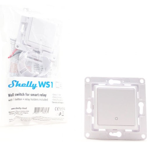 Shelly WS1 Χωνευτός Διακόπτης Τοίχου Wi-Fi Εντολών Μονός χωρίς Πλαίσιο Λευκός