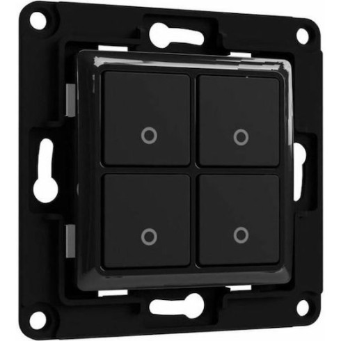 Shelly WS4 Χωνευτός Διακόπτης Τοίχου Wi-Fi Εντολών Τετραπλός χωρίς Πλαίσιο Μαύρος