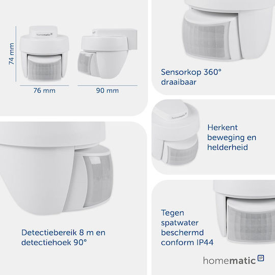 HomeMatic HmIP-SMO-2 Αισθητήρας Κίνησης με Εμβέλεια 12m σε Λευκό Χρώμα 156203A0