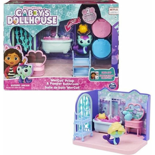 Spin Master Παιχνίδι Μινιατούρα Gabby´s Dollhouse MerCat Primp & Pamper Bathroom για 3+ Ετών