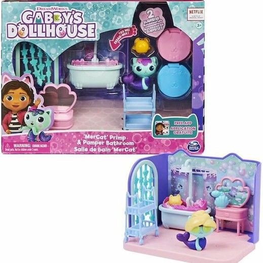Spin Master Παιχνίδι Μινιατούρα Gabby´s Dollhouse MerCat Primp & Pamper Bathroom για 3+ Ετών