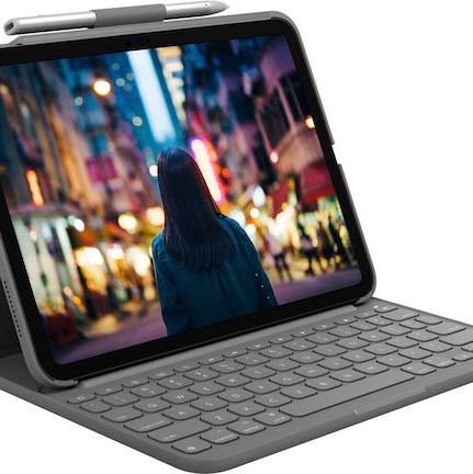 Logitech Bluetooth Slim Folio Flip Cover με Πληκτρολόγιο στα Γερμανικά Γκρι (iPad 2022 10.9'')