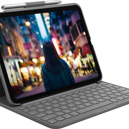 Logitech Bluetooth Slim Folio Flip Cover με Πληκτρολόγιο στα Γερμανικά Γκρι (iPad 2022 10.9'')