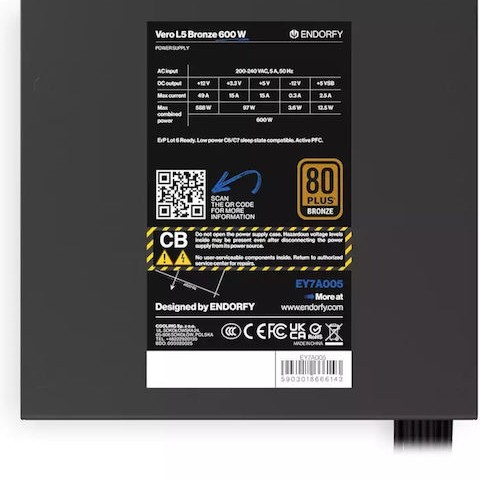 Endorfy Vero L5 Bronze 600W Μαύρο Τροφοδοτικό Υπολογιστή Full Wired 80 Plus Bronze