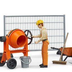 Bruder Παιχνίδι Μινιατούρα Σετ Εργάτης Με Μπετονιέρα Και Εργαλεία