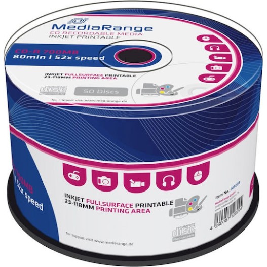 MediaRange Εγγράψιμα CD-R 52x Printable 700MB Cake Box 50τμχ