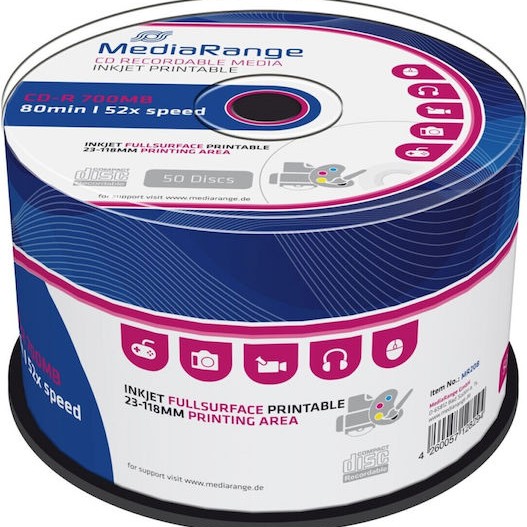 MediaRange Εγγράψιμα CD-R 52x Printable 700MB Cake Box 50τμχ
