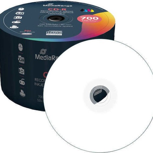 MediaRange Εγγράψιμα CD-R 52x Printable 700MB Cake Box 50τμχ