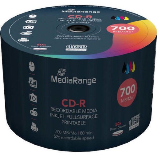 MediaRange Εγγράψιμα CD-R 52x Printable 700MB Cake Box 50τμχ