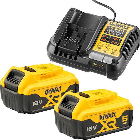 Dewalt Σετ 2 Μπαταριών Εργαλείου Λιθίου 18V Χωρητικότητας 5Ah με Φορτιστή