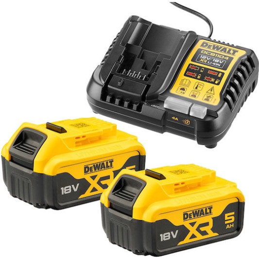 Dewalt Σετ 2 Μπαταριών Εργαλείου Λιθίου 18V Χωρητικότητας 5Ah με Φορτιστή