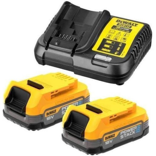 Dewalt Σετ 2 Μπαταριών Εργαλείου Λιθίου 18V Χωρητικότητας 5Ah με Φορτιστή