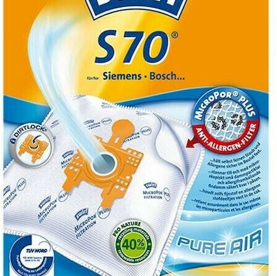 Swirl S70 Σακούλες Σκούπας 4τμχ Συμβατή με Σκούπα Bosch / Siemens