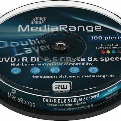 MediaRange Εγγράψιμα DVD+R 8x Dual Layer Printable 8.5GB Cake Box 10τμχ