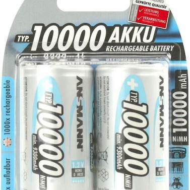 Ansmann Επαναφορτιζόμενες Μπαταρίες D Ni-MH 10000mAh 1.2V 2τμχ