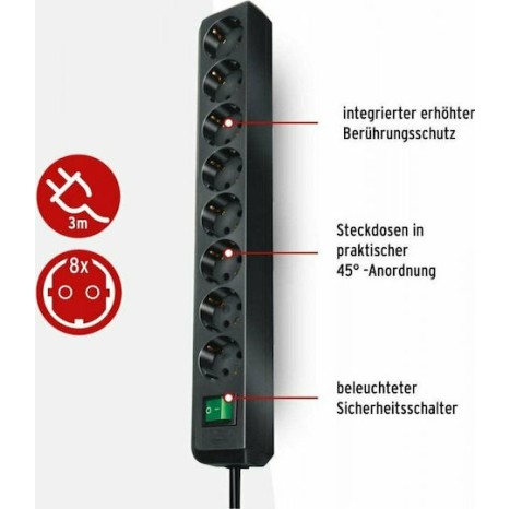 Brennenstuhl Πολύπριζο 8 Θέσεων με Διακόπτη και Καλώδιο 3m