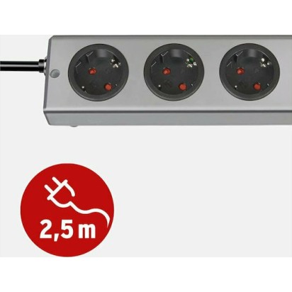 Brennenstuhl Super-Solid Line Πολύπριζο Ασφαλείας 5 Θέσεων με Διακόπτη και Καλώδιο 2.5m Ασημί